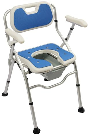 MIUKYUI Multifunktions Stuhl Höhenverstellbarer Toilettenstuhl mit Armlehnen und 150 kg Tragkraft - Der stabile Dusch und Kommodenstuhl für Senioren und Pflege in 3 Farben wählbar (Blau)