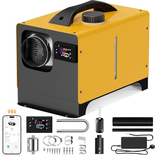 DLONGONE 5-8KW Diesel Air Heater, 12V/24V Portable Diesel Heater, All in One Truck Heater with APP & LCD Monitor & Remote Control & Silencer, Fast Heating for Campervan, RV, Truck, Tent and Garage