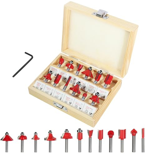 Lot de 12 Fraises Carbure pour Défonceuse - Queue de 6 mm, Coffret Bois pour Embouts de Fraisage Professionnel, Accessoires pour Travail du Bois, MDF & Plastique