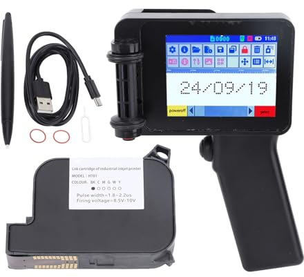 BONKZEBU Handheld-Tintenstrahldrucker, Tragbares 4,3-Zoll-HD-LED-Touchscreen-Druckgerät mit Tintenpatrone, für Text-Barcode-Datumsetiketten auf Holz, Acryl, Stoff, Papier und Kunststoff