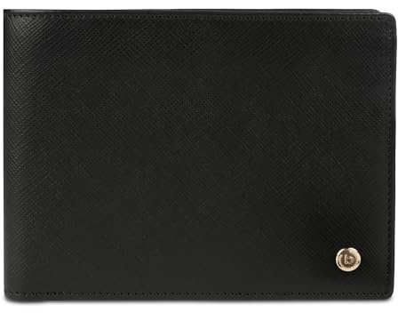 bugatti Roccia Leder-Portemonnaie mit RFID-Schutz, Herren-Geldbörse in Saffiano-Optik, schwarz-Cognac