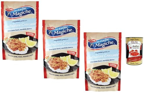 Italian Gourmet Bundle 3x200g Gratinatura Croccante Lo Conte Le Farine Magiche + Italian Gourmet Polpa – grobes Paniermehl für knusprige Gratins, Panaden, Pasta, Gemüse, Fisch und Fleisch