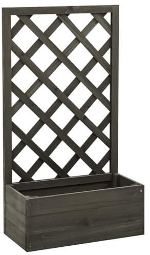 hliofuir Traliccio da giardino con fioriera, grigio, 50 x 25 x 90 cm, fioriera in legno di abete massiccio con traliccio per piante rampicanti, traliccio per terrazze, balconi e esterni