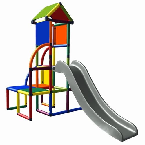 Move and stic Spielturm Toni mit Rutsche – Indoor & Outdoor Kletterturm mit Spielhaus – Modulares Klettergerüst aus UV-beständigem Kunststoff – Für Kinderzimmer, Spielzimmer & Garten