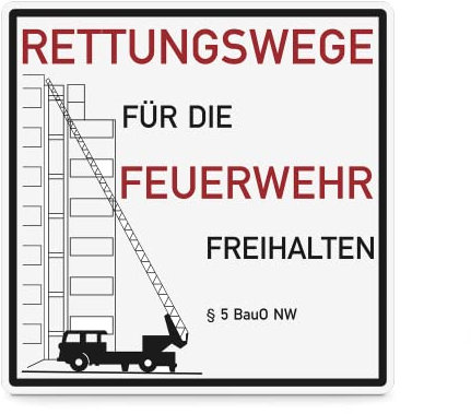 SafetyMarking® Hinweisschild „Rettungswege für die Feuerwehr freihalten“ | Aluminium, BxH 50 x 50 cm | Befestigungsart: Zum Verschrauben | Feuerwehrzufahrt | § 5 BauO NRW | Text und Symbol Schild
