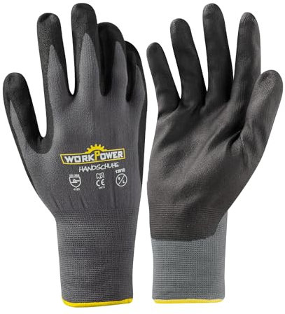 WORKPOWER– Arbeitshandschuhe Mars für Herren – rutschfeste Handschuhe mit Nitrilbeschichtung – verfügbar in den Größen 9 (Grau/Schwarz)