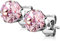 Bungsa PK Pink Silberne Ohrstecker mit Zirkonia Kristall Stein rund Edelstahl 1 Paar für Damen (Ohrstecker Ohrringe Ohrhänger Creolen Ohrschmuck Ohrklemmen Damen Frauen Herren Mode)