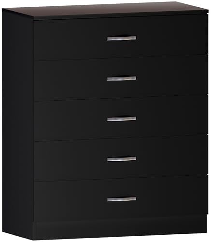 Vida Designs Riano 5 Drawer Chest of Drawers, Metal Handles & Runners, Anti-Bowing Drawer Support, Bedroom, Nursery Furniture, Black