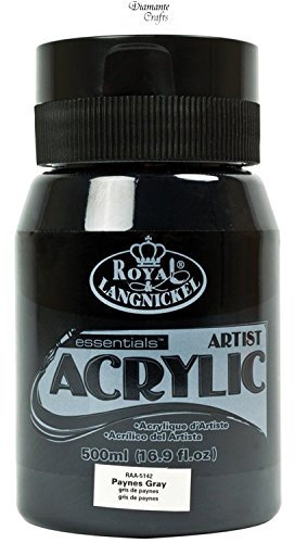 Royal & Langnickel 500ml Essentials Acrylic Paint - 27 Colours - Plus Free Pack of Diamante Crafts Glitter (Paynes Grey - RAA5142)
