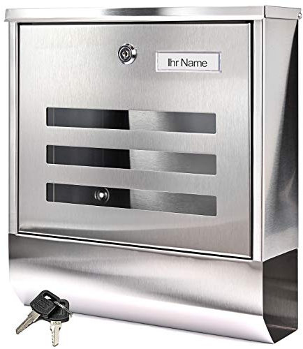 Verda Briefkasten Zeitungsrolle mit Namensschild Edelstahl Postkasten, Designer Wandbriefkasten, 2X Schlüssel Wetterfest, 3 Sichtfenster, Silber SN3670