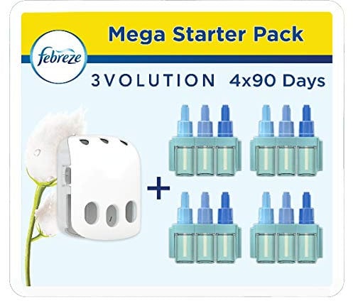 Febreze 3Volution Air Freshener Plug-In Starter Kit + 4 Refills (20ml x 4) – Cotton Fresh