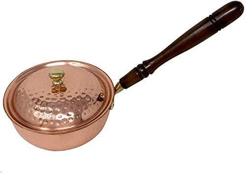 Wonderlist Handicrafts Kupfer-Kochgeschirr, mit Holzgriffen und Deckel, indisches Küchenutensil, handgehämmert, Fassungsvermögen 1150 ml