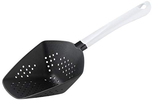 FACKELMANN 23014 ARCADALINA, colino in plastica, cucchiaio scanalato per padelle e pentole rivestite (colore: bianco/nero), quantità: 1 pezzo