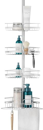 Zenna Home Duschablage Dusch-Spannstange, Satin-Chrom, Legierter Stahl, Adjustable, 60 to 97 Inch