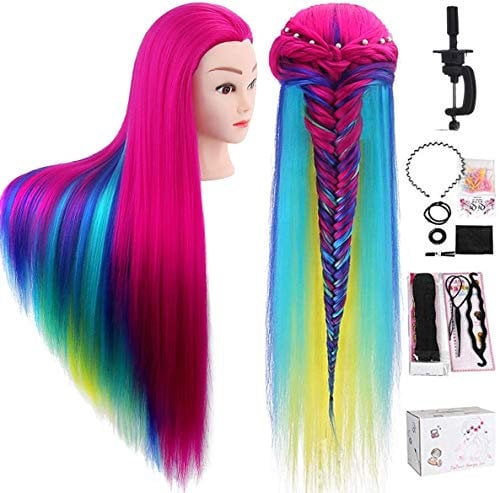 TopDirect 80cm/31.5 Zoll Übungskopf Frisierkopf Friseur 100% Synthetisches Haar Perückenkopf Puppenkopf Trainingsköpfe Friseurkopf Ausbildung Kopf mit Halter + DIY Haare Frisuren Set