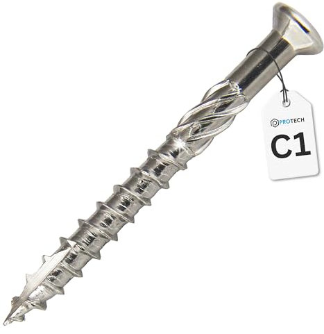 PROTECH 50 Stück Terrassenschrauben 5x60 Edelstahl für Hartholz-Dielen Holzschrauben Fräsrippen Edelstahlschrauben Holz CUT-Spitze TX25