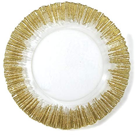 Elegance 31113 Sunburst Charger Plate Set of 4, Glass, Clear/Gold