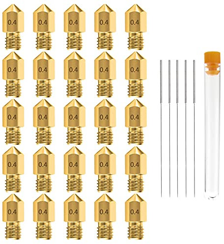 25 Stück 0.4MM MK8 Extruder Düsen für Ender 3 5 Makerbot Creality CR-10 mit 5 Stück Edelstahl Reinigungsnadeln und Metall Aufbewahrungsbox (0.4mm)