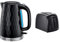 Russell Hobbs 26051 Cordless Electric Kettle - Contemporary Honeycomb Design with Fast Boil and Boild Dry Protection, 1.7 Litre, 3000 W, Black & 21641 Textures 2-Slice Toaster, 1000 W, Black