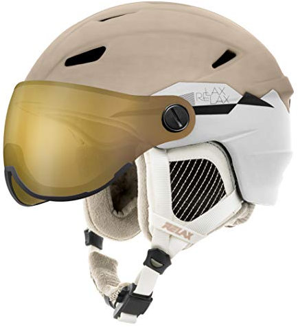 Stealth Skihelm mit Visier I Damen & Herren I SKI-Helm inkl. Ersatz-Visier I Größenverstellbar (M (56-58cm), weiß/beige)