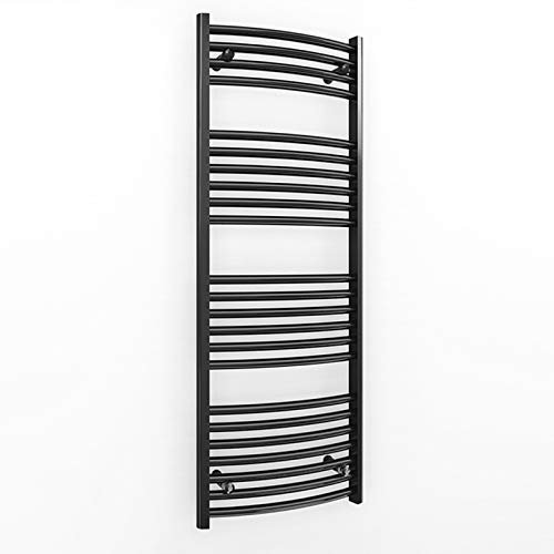 Myhomeware 400mm Wide Curved Matt Black Heated Towel Rail Radiator Designer Bathroom For Central Heating Only (400mm x 1200mm (h))