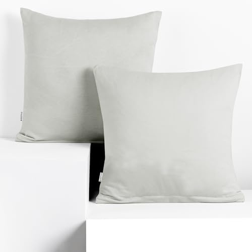 DecoKing 2 Kissenbezüge 40x40 cm Jersey 100% gekämmte Baumwolle Amber | Reißverschluss Silber