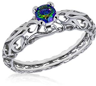 Tuscany Silver Damen-Bandring Schnörkel-Herz Solitär Zirkonia Aurora Borealis rhodiniert Größe 50