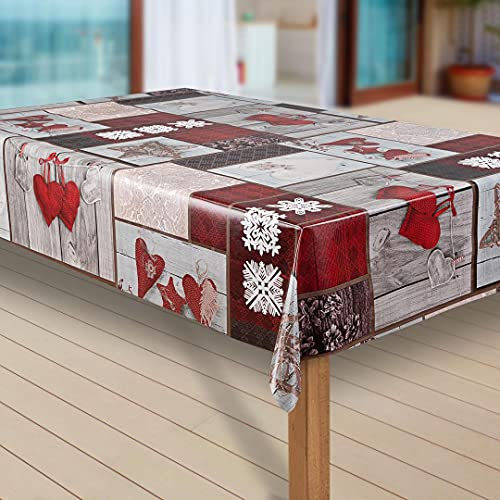 laro Wachstuch-Tischdecke Sterne Weihnachten Weihnachts-Motive PVC Wachstischdecke Eckig Meterware Wasserabweisend Abwischbar |20|, Muster:Schneeflocken weinrot, Größe:100x140 cm