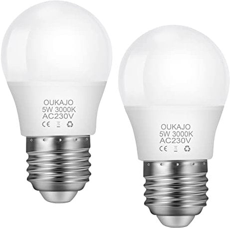 OUKAJO E27 Screw Led Bulb,Light Bulbs 5W,40W Incandescent Bulb Equivalent,3000K Warm White,CRI>80,Non Flicker,Non Dimmable,Pack of 2