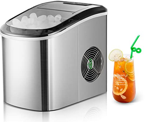 GOPLUS Eiswürfelmaschine mit 2,2L Wassertank, Elektrische Eiswürfelbereiter, Eismaschine inkl. Eiskorb & Eisschaufel, 12 kg/24 Stunden, 2 Eiswürfel-Größen, für Büro & Bar & Zuhause (Silbrig)
