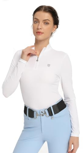 Harrison Howard Women’s Equestrian Riding Shirt, UPF 50+ Quarter Zip Breathable Horse Riding Top, Quick Dry Schooling Shirt