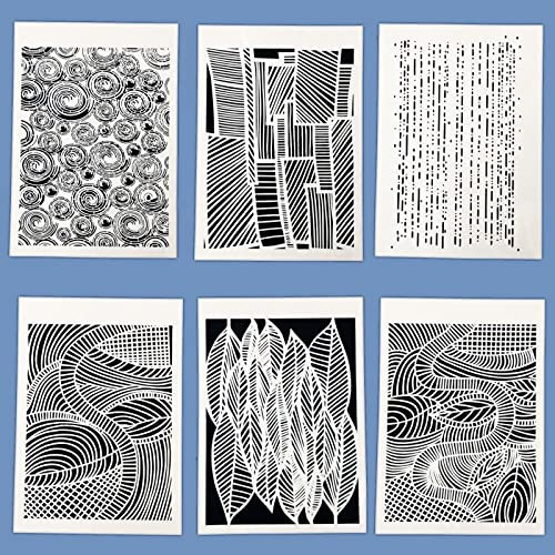 TIAMECH 6 Stück abstrakte Geometrie Textur Schablonen zum Malen wiederverwendbare hohle Blätter Linien Schichtschablone DIY Scrapbook Malerei dekorative A4 Größe Vorlagen