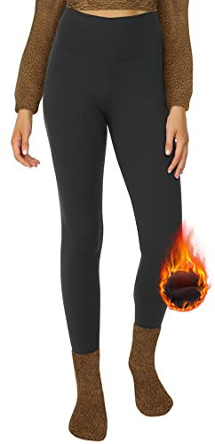 DDOBB Thermo Leggings Damen Gefüttert High Waist Thermoleggins Lang Mit Innenfleece Warm Teddy Sportleggins Strumpfhosen Thermohose Laufhose Winterkeid(A-Schwarz, (DE34-40)=S-M)
