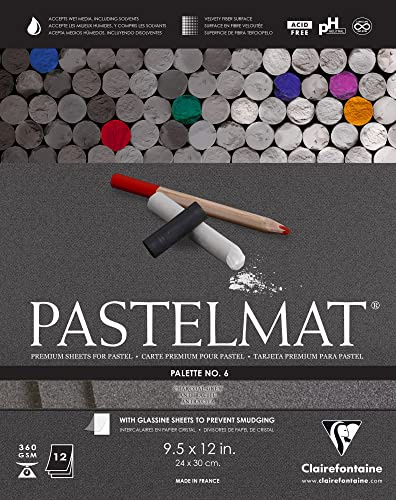 Clairefontaine Pastelmat Glued Pad - Palette No. 6 - (9 1/2 x 12 Inches) 24 x 30 cm - 360g - 12 Sheets - Charcoal Grey