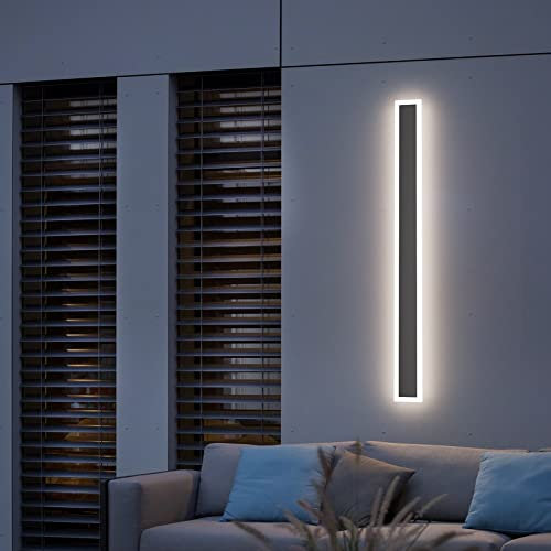 Klighten LED Wandlampe Lange Wandleuchte IP54 Dunkelgrau Wasserdicht Innen und Außenbereich Eisen-Acrylplatte Wandbeleuchtung für Gärten Villa, Terasse, Korridor, Natürliches Licht 4500K, 100CM/30W