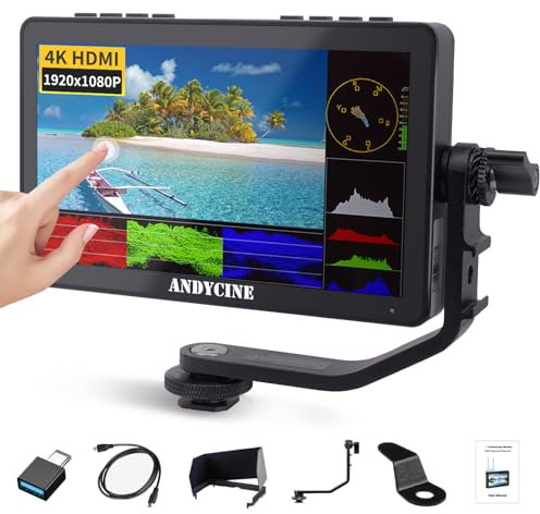 ANDYCINE A6 MAX 6 Zoll Kamera Monitor 4K 3D LUT DSLR Field Touchscreen 450 nits 1920x1080 FHD USB Type-C 5V IN DC 8.4V Out 12V IN mit Tilt Arm F970 Platte für Wireless Transmission