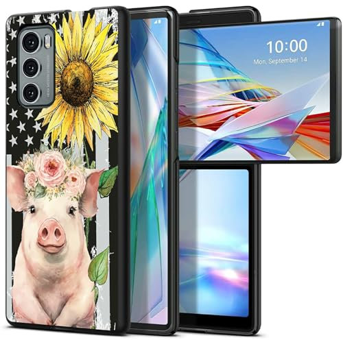 BWEGRHE Progettata per LG Wing 5G, custodia sottile in policarbonato rigido con motivo bandiera maiale e girasole, cover per telefono di ricarica wireless antiurto per LG Wing 5G (2020)