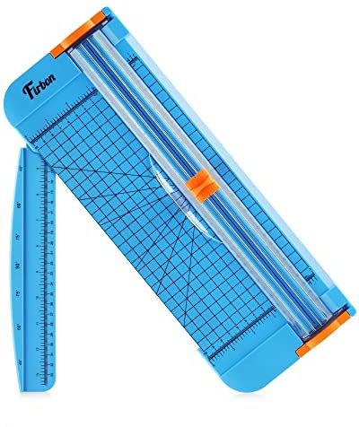 Firbon Blue A4 Paper Cutter 12 Inch Titanium Straight Paper Trimmer Scrapbooking Tool with Automatic Security Safeguard and Side Ruler for Craft Paper, Coupon, Label and Cardstock