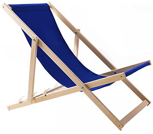 WOODOK Liegestuhl aus Buchholz Strandstuhl Sonnenliege Gartenliege für Strand, Garten, Balkon und Terrasse Liege Klappbar bis 120kg (Blau)