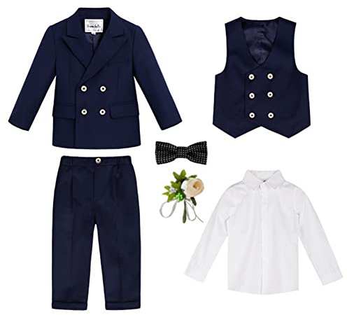 GUOCU Bambini Completo Formale 4/5/6 Pezzi Gentiluomo Tuta Matrimonio Smoking Suit Abiti da Battesimo para Bambino,Tinta Unita Elegante Abito da Cerimonia Ragazzo Blazer Doppiopetto e Pantaloni