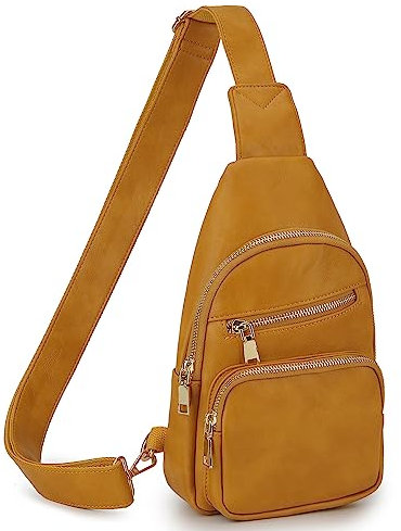 VX VONXURY Brusttasche Damen, Vegan Leder Bauchtasche Umhängetasche Klein, Sling Bag mit Breiten Gurten