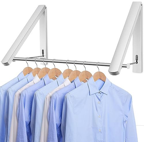 LIVEHITOP Kleiderhaken Klappbar, Kleiderstange Wandmontage Wall Aluminum Stabilisieren Kleiderlüfter Klappbar mit Stange für Waschküche Kleiderschrank Balkon (Silber)