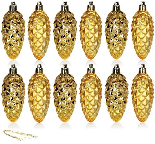com-four® 12x Christbaumanhänger Zapfen, Tannenbaumzapfen | Christbaumschmuck zum Anhängen für Weihnachtsdeko - bruchfest