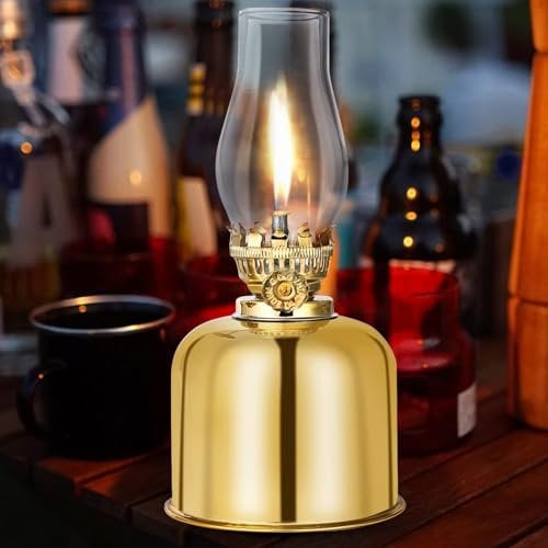Vegena Lampada a Petrolio, Lanterna in Metallo e Vetro, Antivento, Antica Vintage, Trasparente (Dorato)