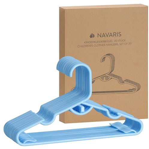 Navaris Perchas Infantiles - 20x Perchas niños Azules - Pack de 20x Perchas Antideslizantes para niño y niña - Perchas Ropa niños de 29 x 17 cm