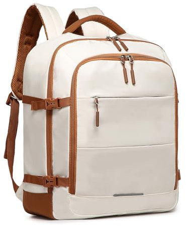 KONO Kabinentasche 45x36x20 für Easyjet Unter-Sitz Reisetasche 30L Handgepäck Wochenendtasche Wasserdichter Laptop-Rucksack (Beige/Braun)
