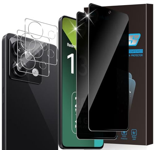 Aerku Protector de Pantalla de Privacidad Cobertura Completo Compatible con Xiaomi Mi Redmi Note 13 Pro 5G y HD Protector de Lente de Cámara [2+2 Pzs], Dureza 9H Anti Espía Cristal Templado