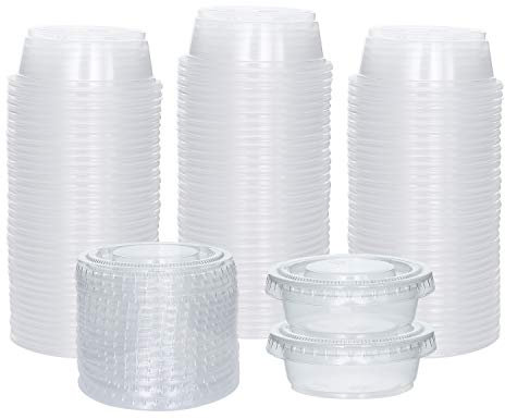 Galashield 100 Sets 14.2 g kleine Kunststoffbehälter mit Deckel, Jello Shot Becher mit Deckel, Einweg-Portions-Becher, Gewürzbehälter mit Deckel, Souffle-Tassen für Soße und Dressing