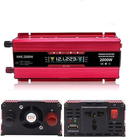 Inversor de Corriente Inversor de alimentación del automóvil DC 12V / 24V a AC 220V LCD 600W 1200W 2000W Transformador de transformador Transformador USB Visualización solar (Color : 2000W 12V 220V)