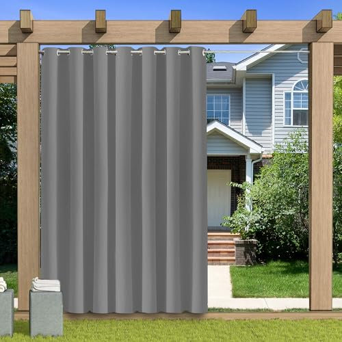 KUZRZNH Outdoor Vorhang Blickdicht Wasserdicht Wetterfest Blackout Outdoorvorhänge mit ösen, Sichtschutz Sonnenschutz Gardine/Vorhänge for Patio Balkon Pavillon,Grau,1 Stück|254x213CM(BxH)